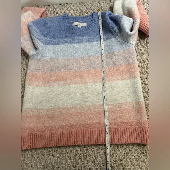 LOFT wool Blend Ombré Stripe Crewneck Sweater Purple Pink White size S - Picture 6 of 7